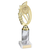 GOLD/WHITE PLASTIC 'LAUREL' HOLDER ASSEMBLED ON MARBLE (2" CEN/3" TUBE) - 10in